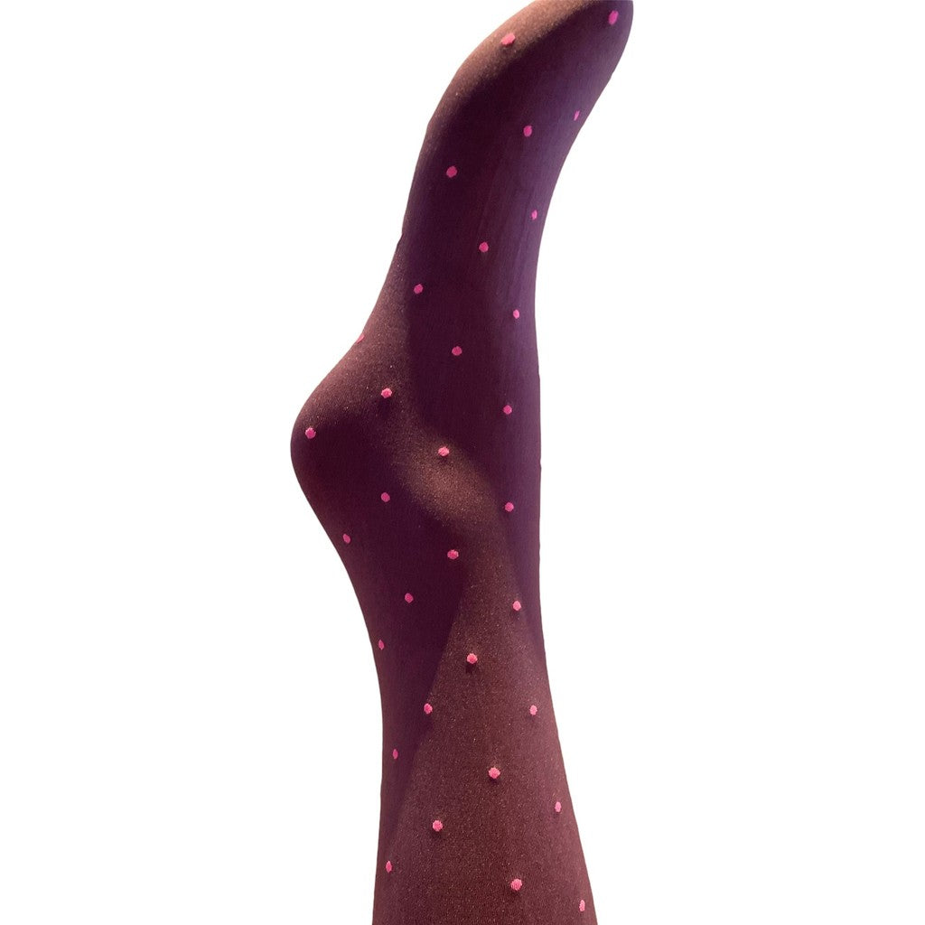 A MOÌ APS Agnes pink dot tights Tights Aubergine w. pink dots
