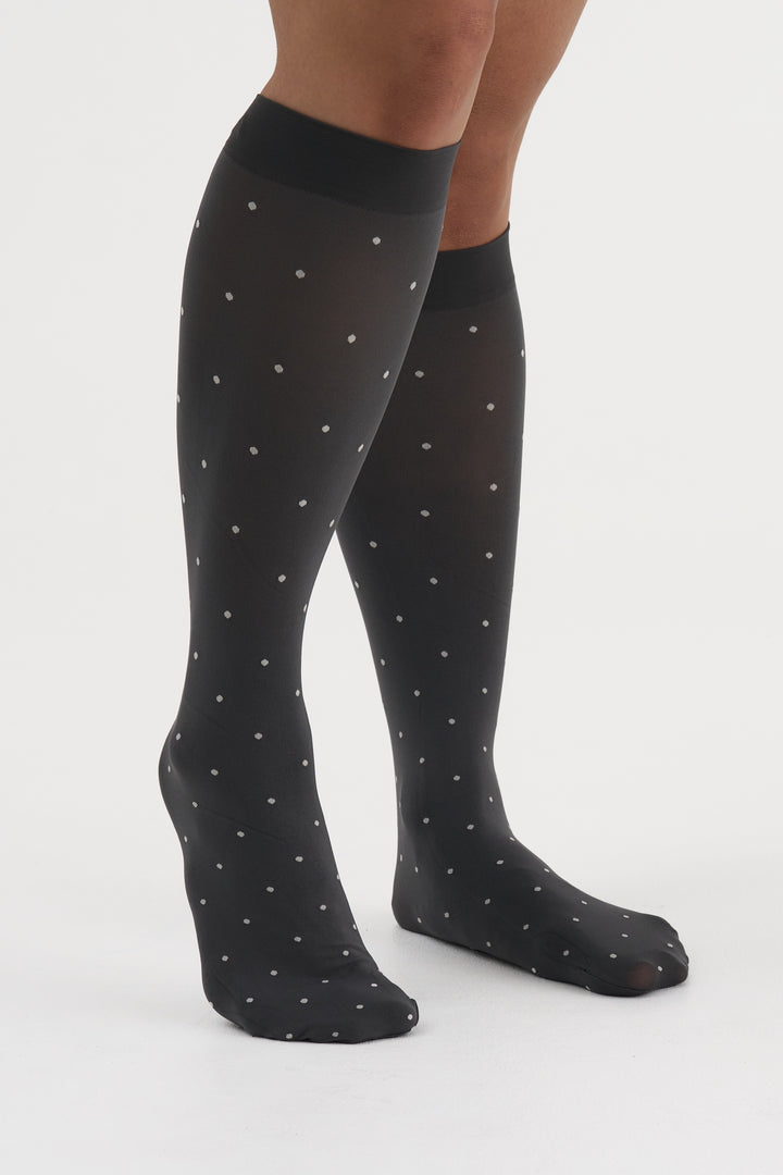 Agnes dark grey dot knee high sock