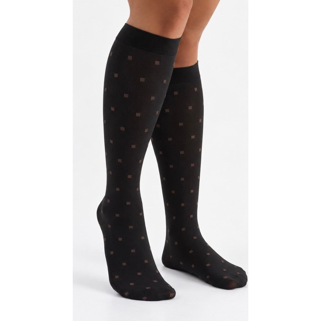 A MOÌ APS Alma Check Knee High Socks Knee high sock Black w. brown check