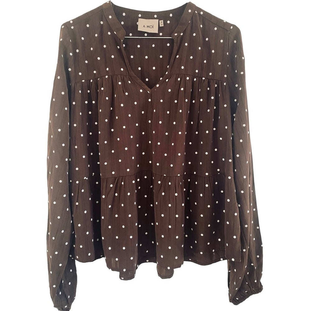 A MOÌ Berlin L/S blouse Blouses Dark brown w. off white dots