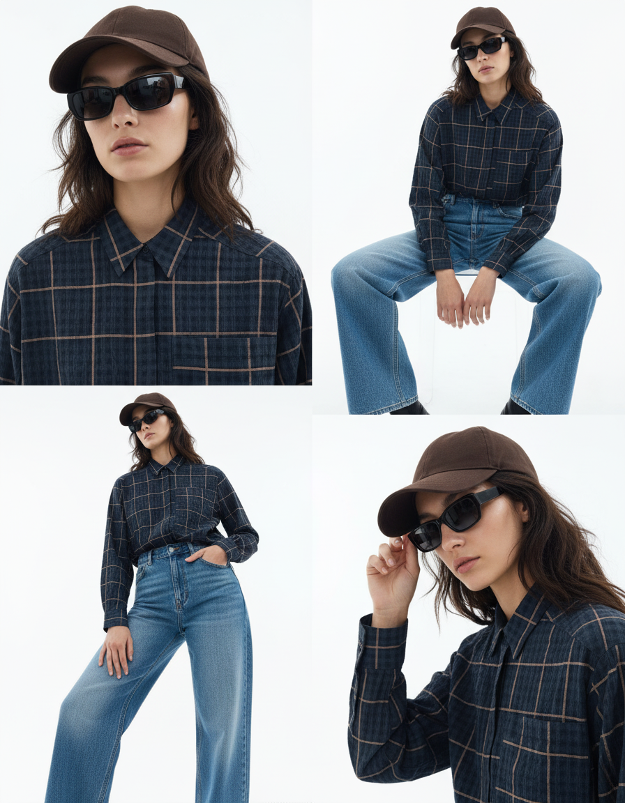 A MOÌ APS Copenhagen L/S shirt Shirt Black w. camel squared lines