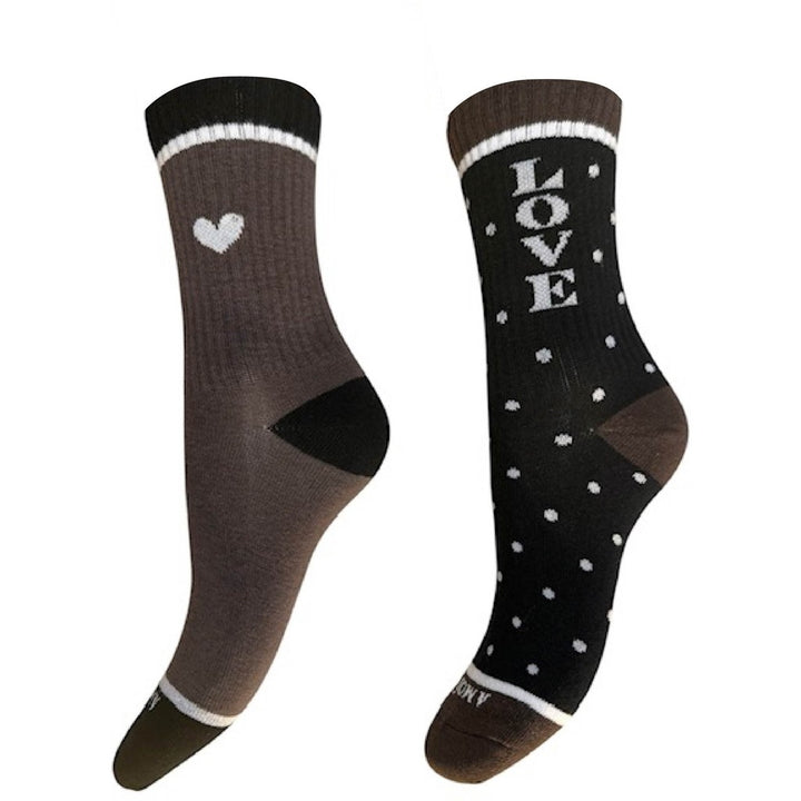 A MOÌ APS Love 2-Pack Sock Black/Brown Ancle sock Black/brown mix