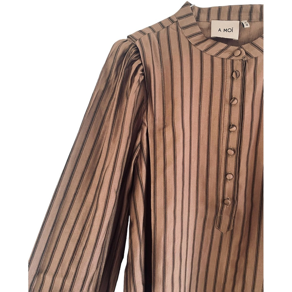 A MOÌ Oslo L/S blouse Blouses Brown stripes