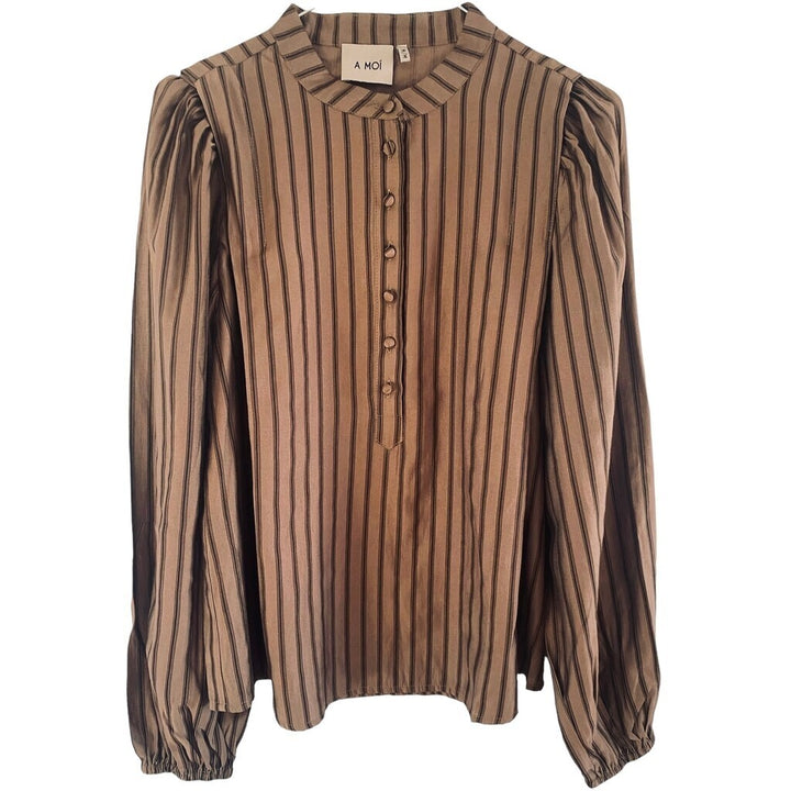 A MOÌ Oslo L/S blouse Blouses Brown stripes