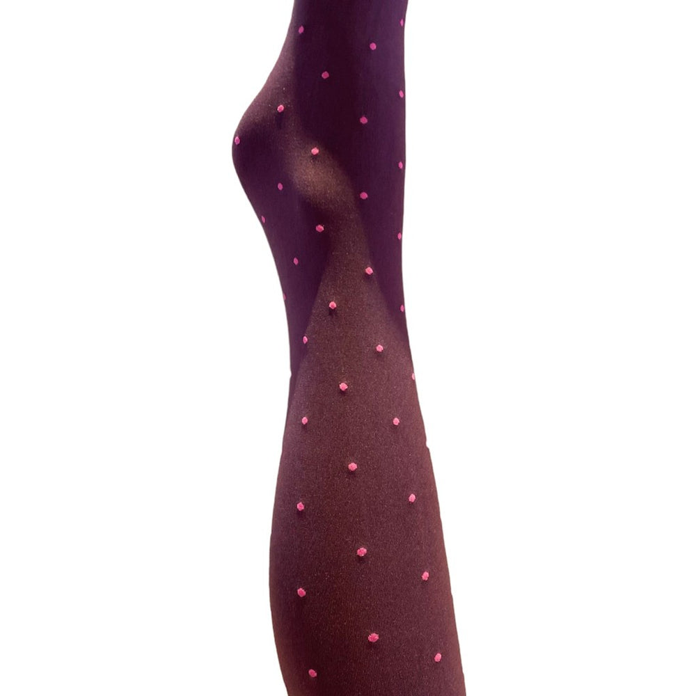 A MOÌ Agnes pink dot tights Tights Aubergine w. pink dots