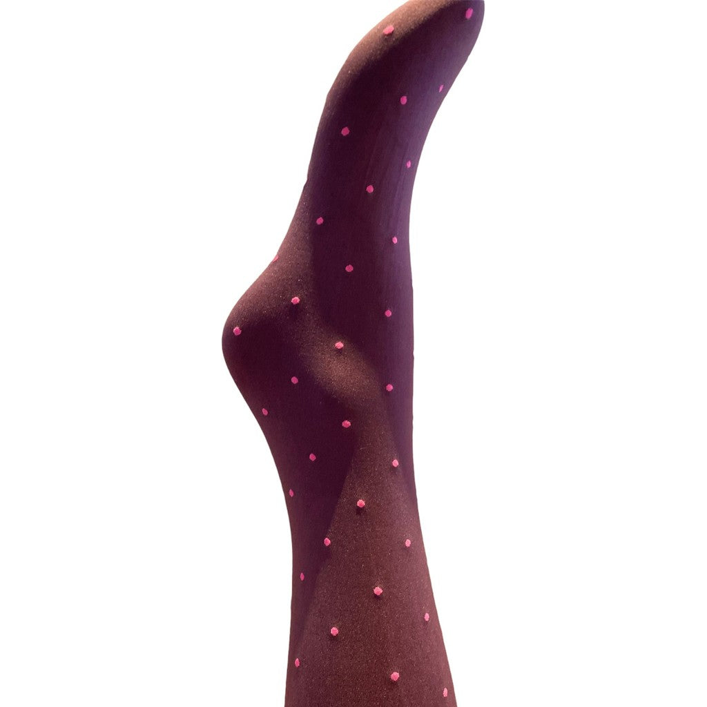 A MOÌ Agnes pink dot tights Tights Aubergine w. pink dots