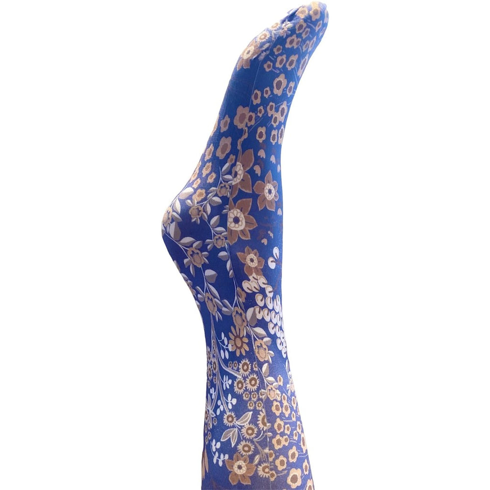 A MOÌ Smile flower tights Tights Blue w. brown and beige shades