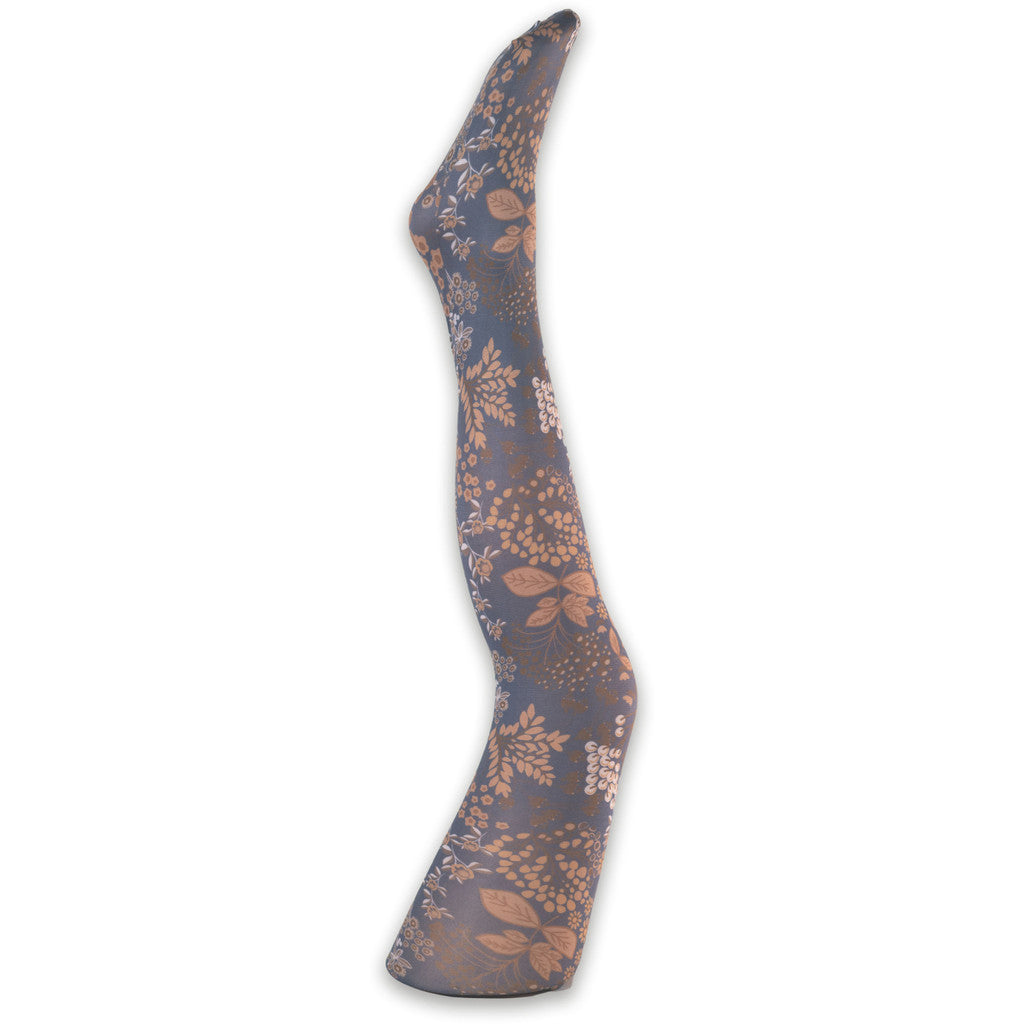 A MOÌ Smile flower tights Tights Blue w. brown and beige shades